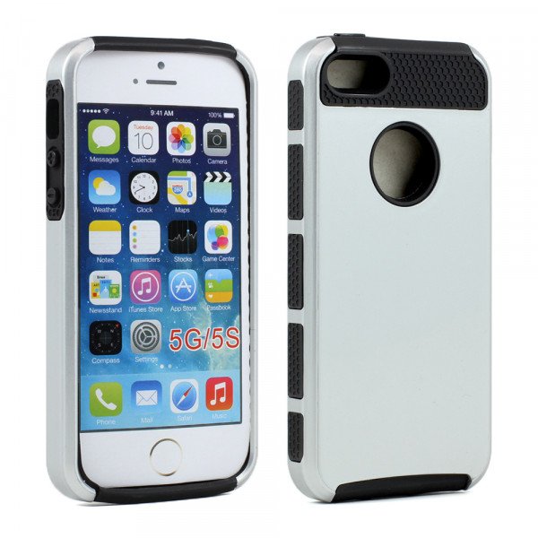 Wholesale iPhone 5S 5 Slim Armor Hybrid Case (Silver Black)
